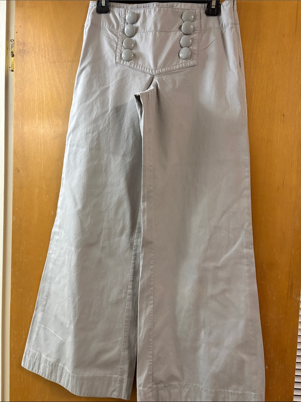Kensie Light Gray Wide-Leg Sailor Pants with Button Front